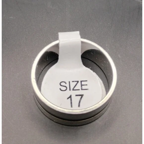 Silver Black Stripe Stainless Steel Ring Band Size 8.5 Men's Wedding - Picture 2 of 3